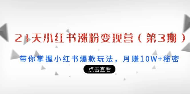 21天小红书涨粉变现营（第3期）：带你掌握小红书爆款玩法，月赚10W 秘密-克用笔记
