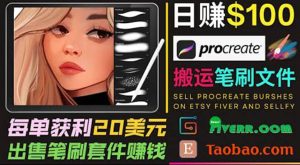 搬运出售Procreate笔刷文件赚钱，每单20美元，轻松日赚100美元-克用笔记