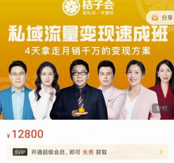 桔子会·私域流量变现速成班，4天拿走月销千万的变现方案 价值12800元-克用笔记