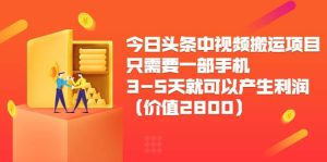 今日头条中视频搬运项目，只需要一部手机3-5天就可以产生利润（价值2800）-克用笔记
