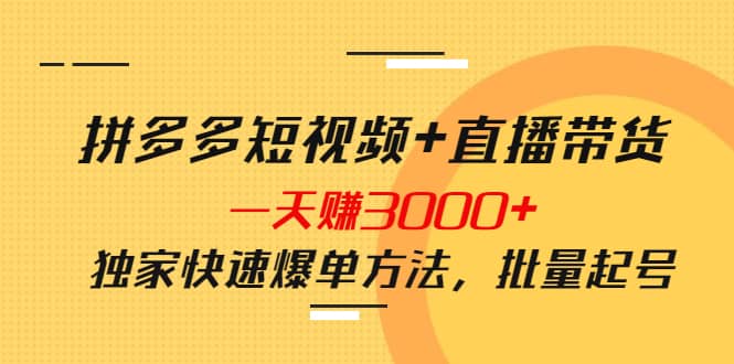 拼多多短视频 直播带货，一天赚3000 独家快速爆单方法，批量起号-克用笔记