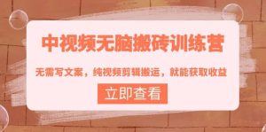 中视频无脑搬砖训练营：无需写文案，纯视频剪辑搬运，就能获取收益-克用笔记