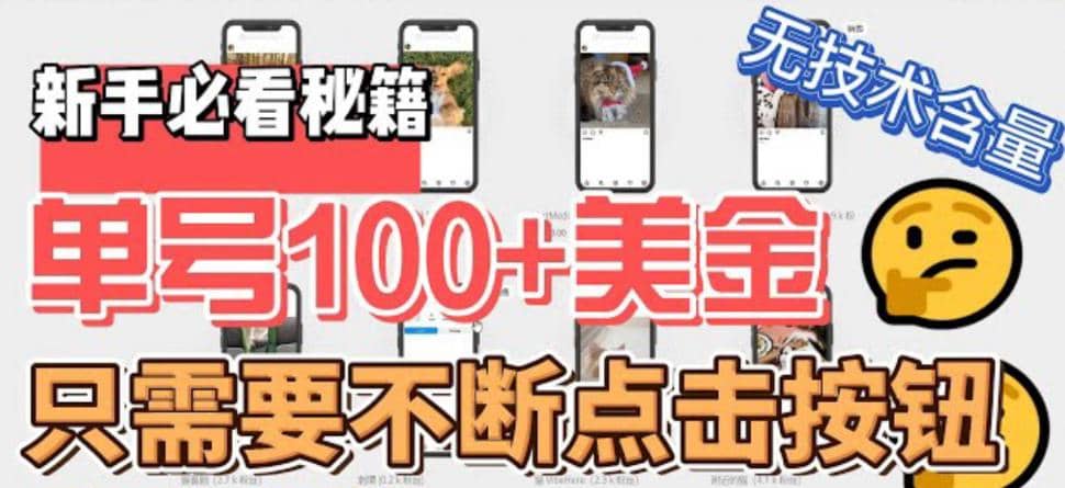 最新无脑只需不断点击按钮，单号100美金暴利项目，可批量操作-克用笔记