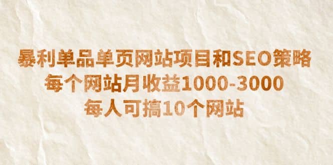 暴利单品单页网站项目和SEO策略 每个网站月收益1000-3000 每人可搞10个-克用笔记