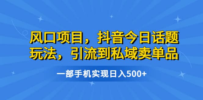 风口项目，抖音今日话题玩法，引流到私域卖单品，一部手机实现日入500-克用笔记