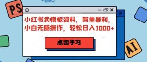 小红书卖模板资料，简单暴利，小白无脑操作，轻松日入1000 【揭秘】-克用笔记