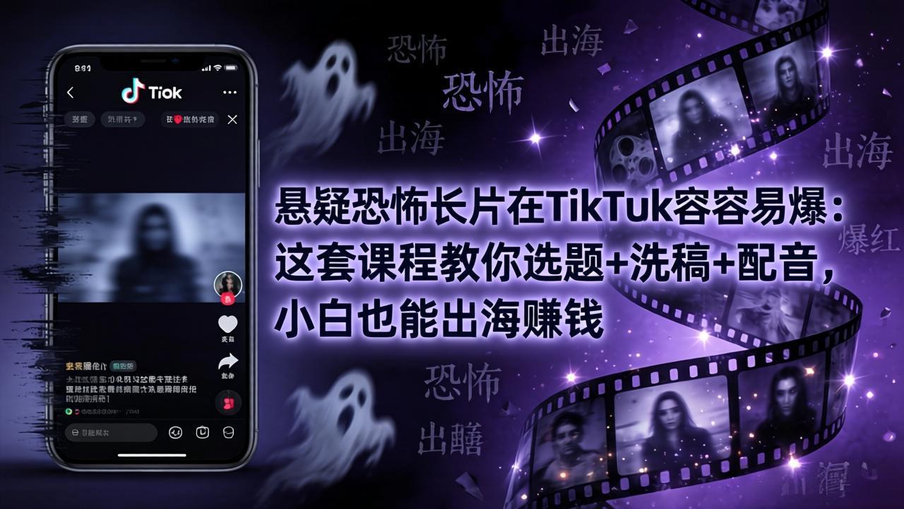 悬疑恐怖长片在TikTok最容易爆：这套课程教你选题+洗稿+配音，小白也能出海赚钱-克用笔记
