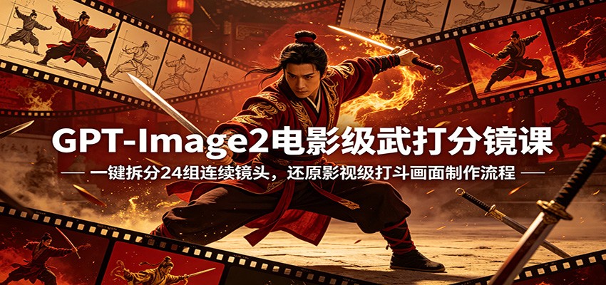 GPT-Image2电影级武打分镜课：一键拆分24组连续镜头，还原影视级打斗画面制作流程-克用笔记