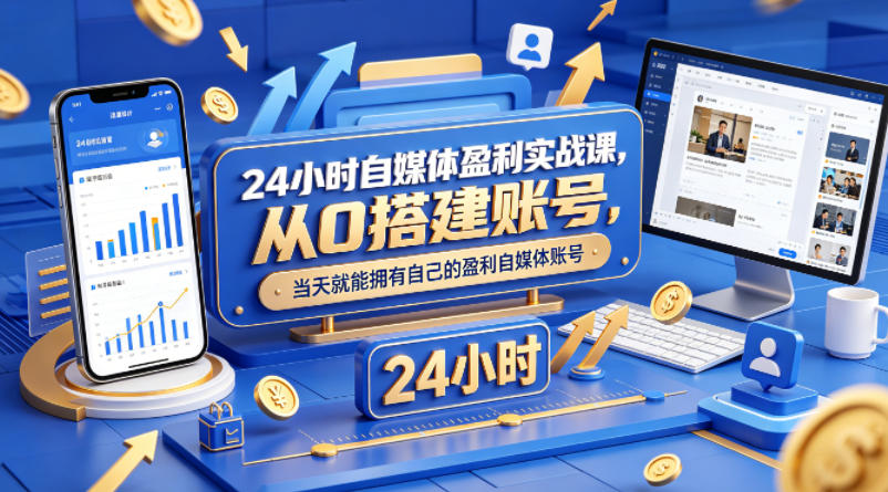 24小时自媒体盈利实战课，从0搭建账号，当天就能拥有自己的盈利自媒体账号-克用笔记
