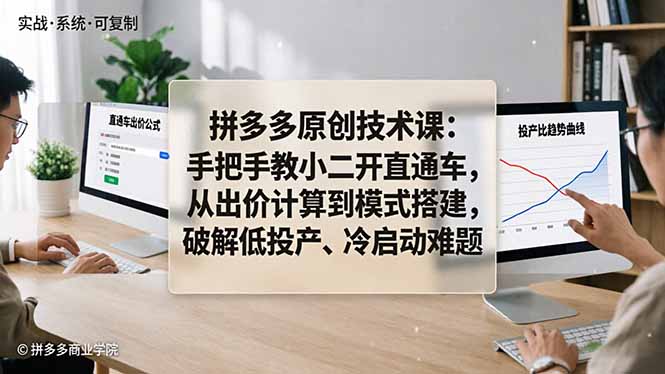 拼多多原创技术课：手把手教小二开直通车，从出价计算到模式搭建，破解低投产、冷启动难题-克用笔记