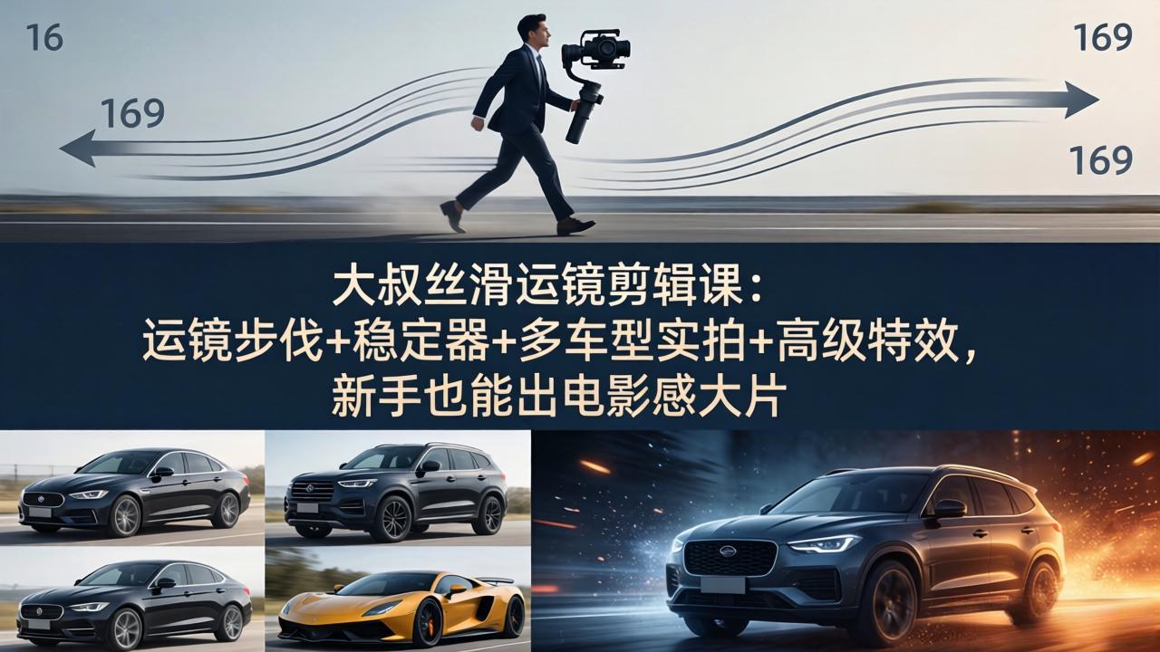 大叔丝滑运镜剪辑课：运镜步伐+稳定器+多车型实拍+高级特效，新手也能出电影感大片-克用笔记