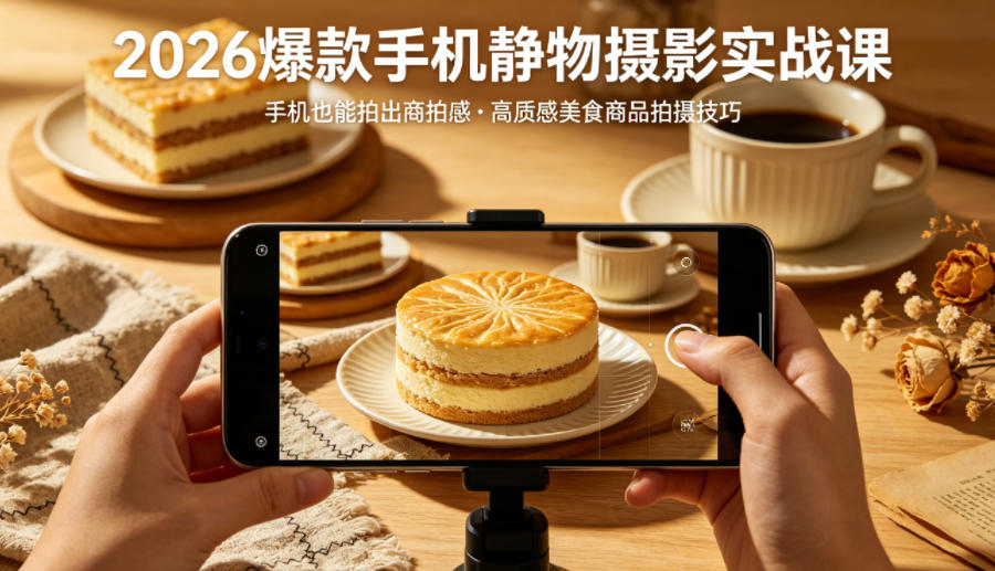 2026爆款手机静物摄影实战课，手机也能拍出商拍感，学会拍出高质感美食商品-克用笔记