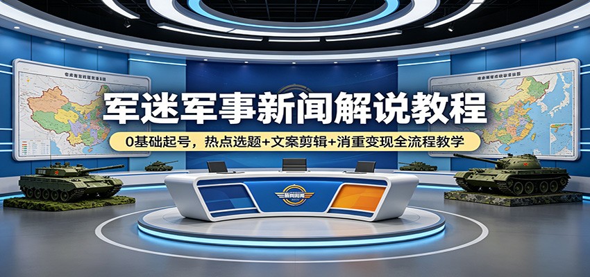 军迷军事新闻解说教程：0基础起号，热点选题+文案剪辑+消重变现全流程教学-克用笔记