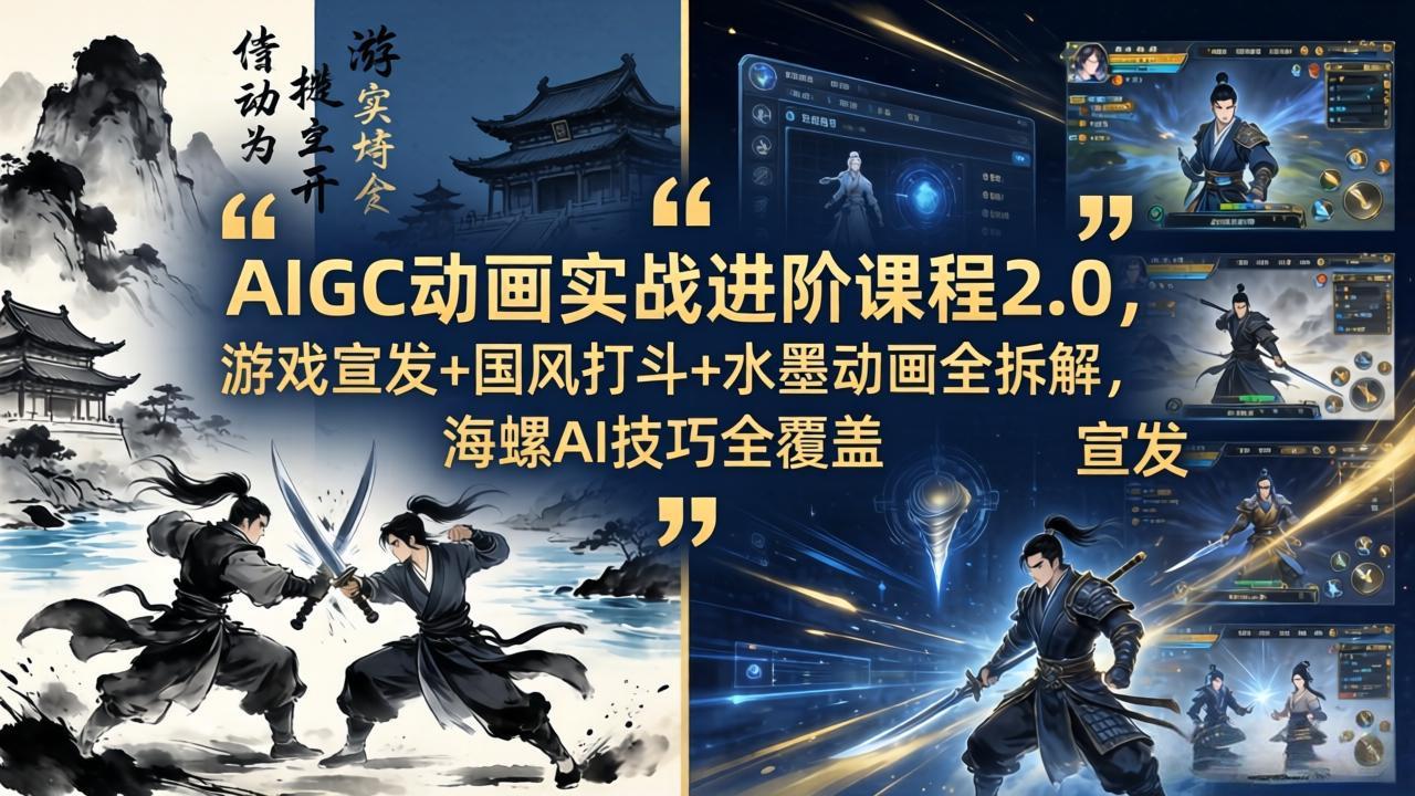 AIGC动画实战进阶课程2.0，游戏宣发+国风打斗+水墨动画全拆解，海螺AI技巧全覆盖-克用笔记