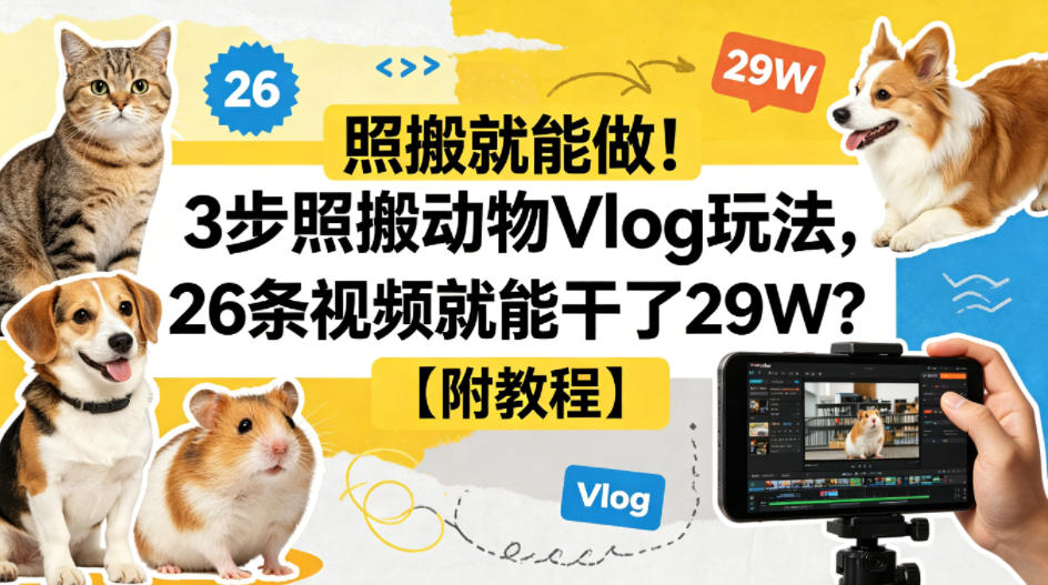照搬就能做！3步照搬动物Vlog玩法，26条视频就能干了29W？【附教程】【赠coze一键生成工作流】-克用笔记