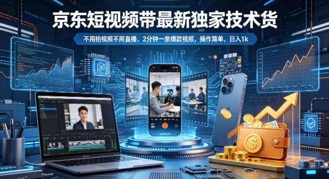 京东短视频带货最新独家技术，不用拍视频不用直播，2分钟一条爆款视频，操作简单，日入1k+【揭秘】-克用笔记