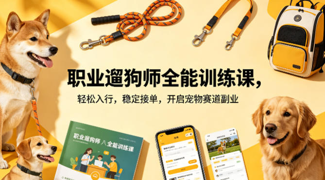 职业遛狗师全能训练课，轻松入行，稳定接单，开启宠物赛道副业-克用笔记