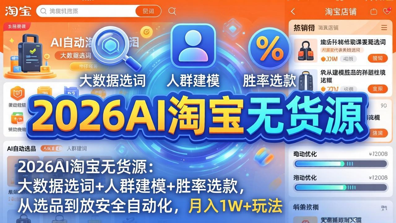 2026AI淘宝无货源-4月更新：大数据选词+人群建模+胜率选款，从选品到放大全自动化，月入1W+玩法-克用笔记