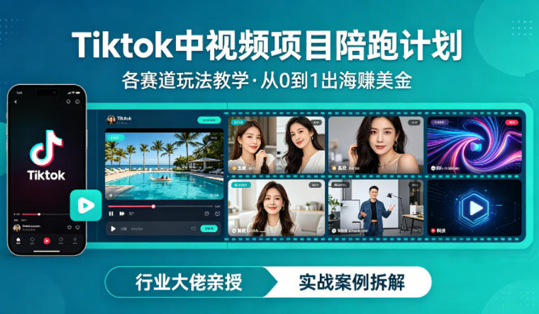 某大佬的Tiktok中视频项目陪跑，涵盖TK各个赛道玩法教学，从0到1出海賺美金-克用笔记