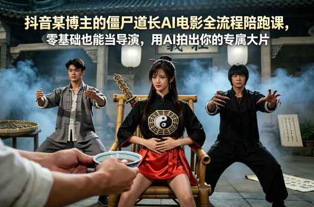 抖音某博主的僵尸道长AI电影全流程陪跑课，零基础也能当导演，用AI拍出你的专属大片-克用笔记