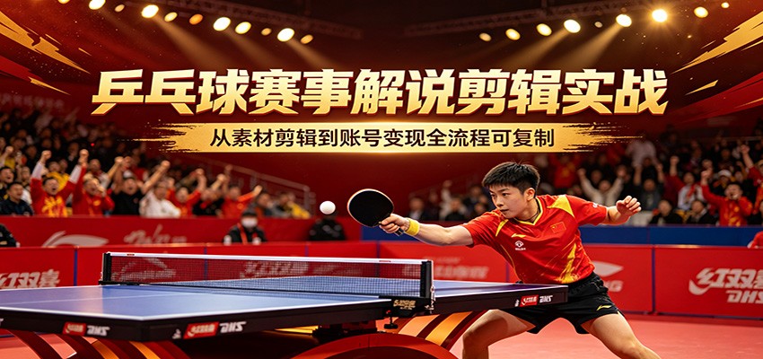 乒乓球赛事解说剪辑实战，从素材剪辑到账号变现全流程可复制-克用笔记