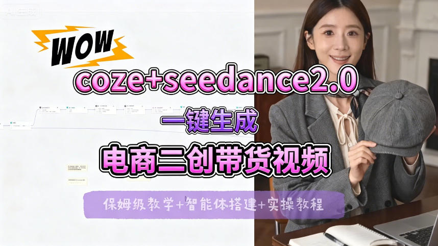 【Coze工作流搭建实操教程】seedance2.0+coze一键生成电商二创带货视频，全流程保姆级教学-克用笔记