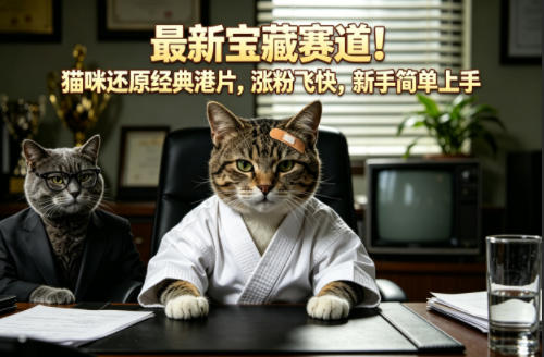 最新宝藏赛道！猫咪还原经典港片，涨粉飞快，新手简单上手-克用笔记