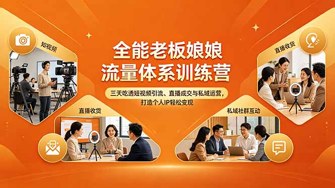 全能老板娘流量体系训练营，三天吃透短视频引流、直播成交与私域运营，打造个人IP轻松变现-克用笔记