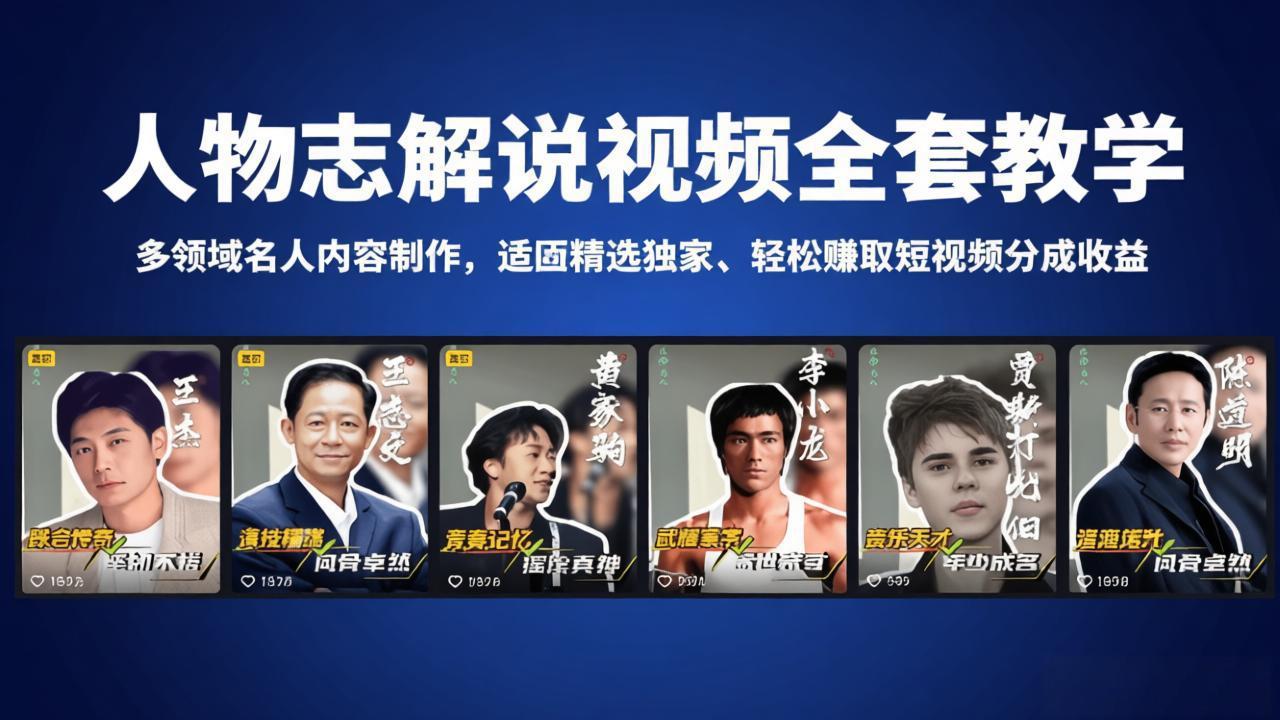 人物志解说视频全套教学，多领域名人内容制作，适配精选独家，轻松赚取短视频分成收益-克用笔记