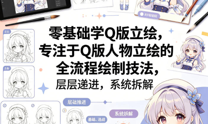 零基础学Q版立绘，专注于Q版人物立绘的全流程绘制技法，层层递进，系统拆解-克用笔记