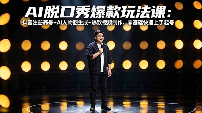 AI脱口秀爆款玩法课：抖音注册养号+AI人物图生成+爆款视频制作，零基础快速上手起号-克用笔记