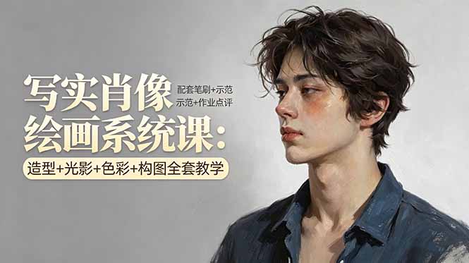 写实肖像绘画系统课：造型+光影+色彩+构图全套教学，配套笔刷+示范+作业点评-克用笔记