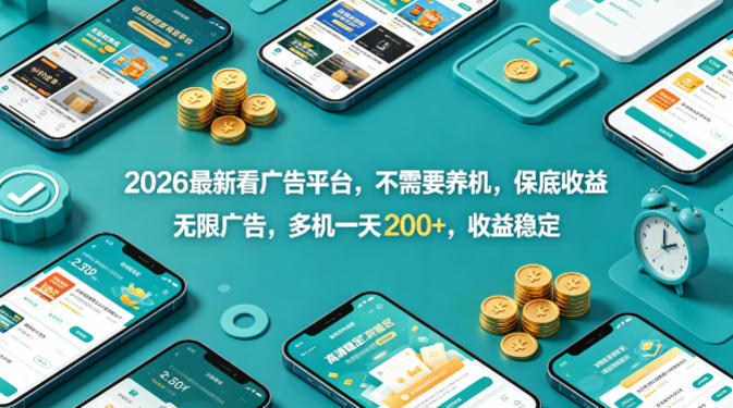2026最新看广告平台，不需要养机，保底收益，无限广告，多机一天200+，收益稳定【揭秘】-克用笔记