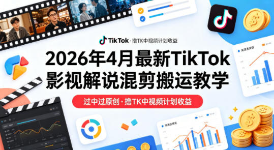 26年4月最新TikTok影视解说混剪搬运教学，过中过原创，撸TK中视频计划收益-克用笔记