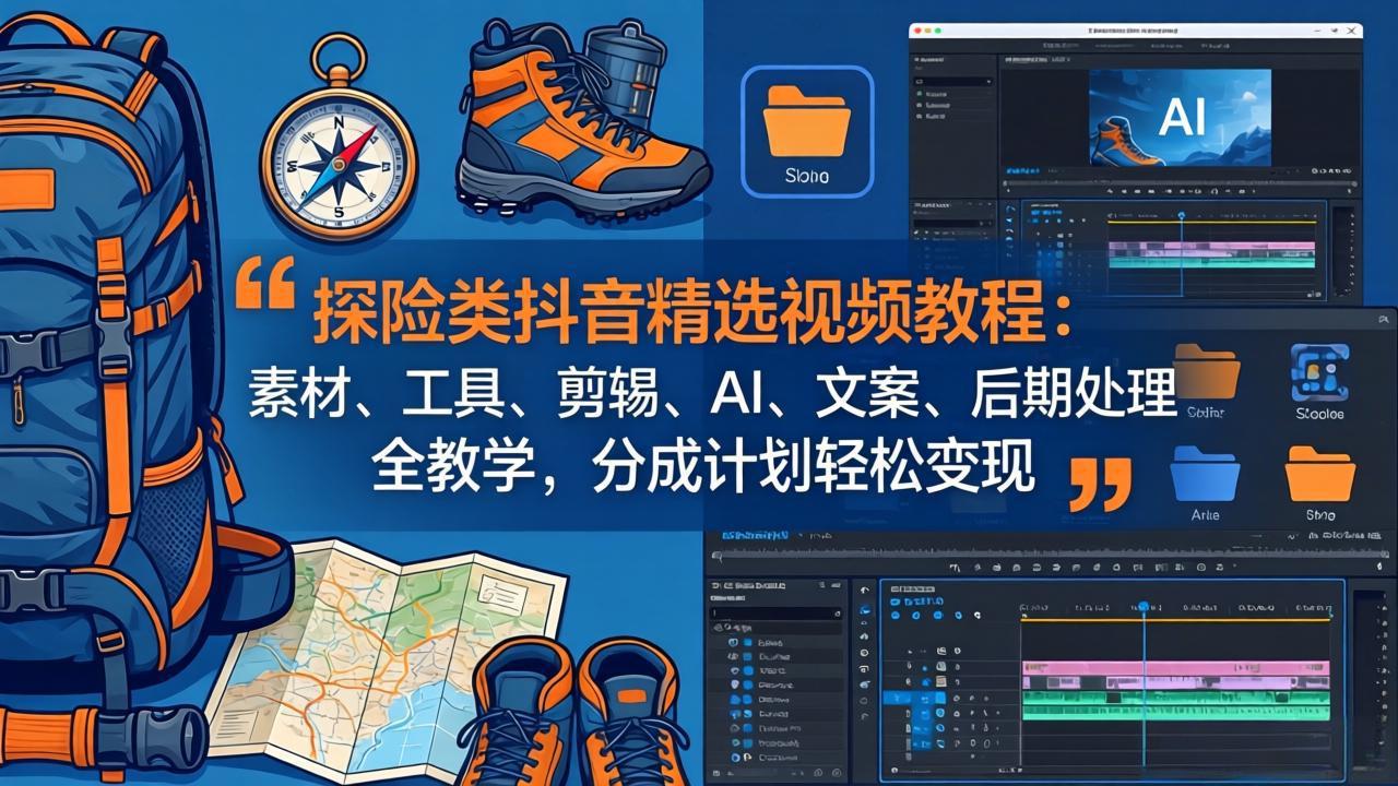 探险类抖音精选视频教程：素材、工具、剪辑、AI、文案、后期处理全教学，分成计划轻松变现-克用笔记