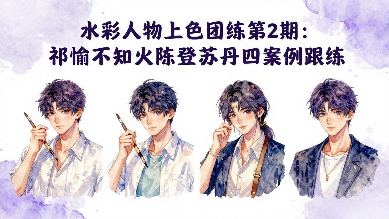 水彩人物上色团练第2期：祁煜不知火陈登苏丹四案例跟练，手把手提升绘画能力-克用笔记