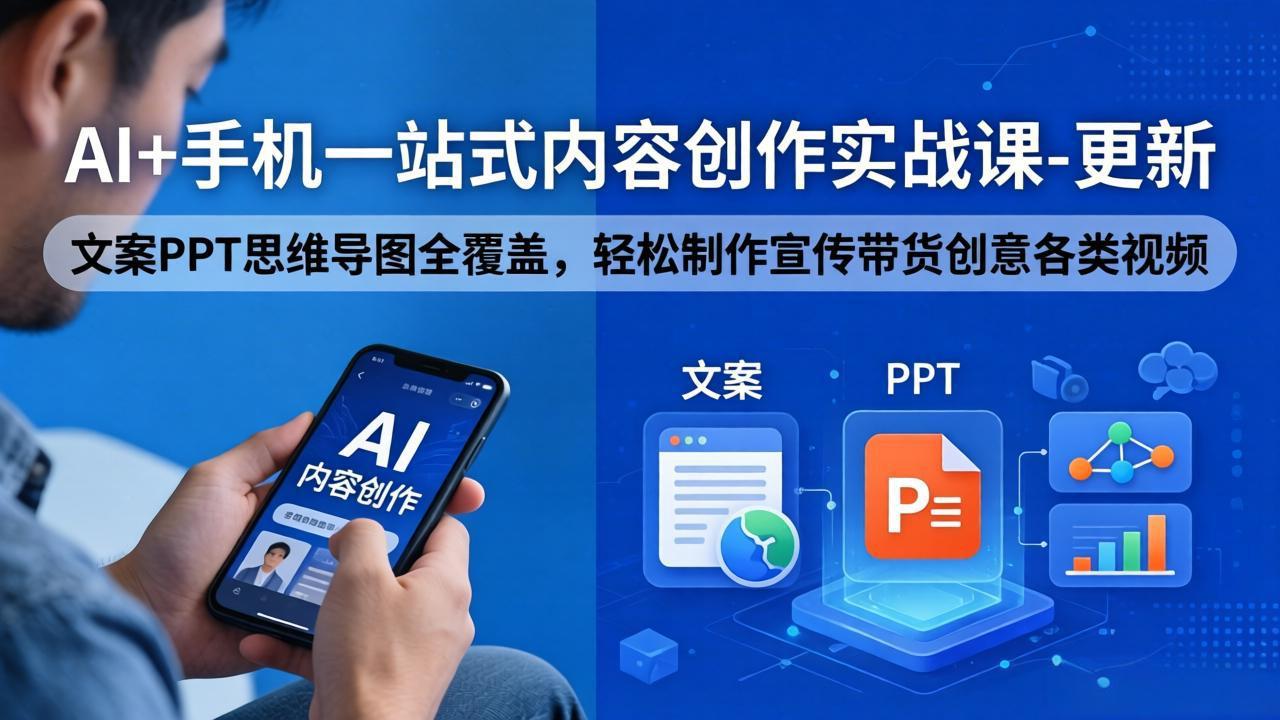 AI+手机一站式内容创作实战课-更新，文案PPT思维导图全覆盖，轻松制作宣传带货创意各类视频-克用笔记