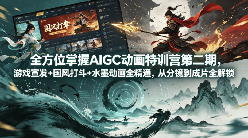 全方位掌握AIGC动画特训营第二期，游戏宣发+国风打斗+水墨动画全精通，从分镜到成片全解锁-克用笔记