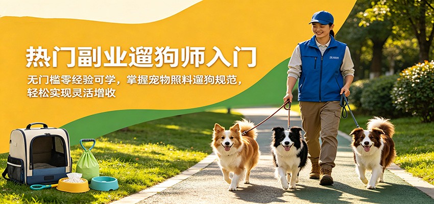 热门副业遛狗师入门，无门槛零经验可学，掌握宠物照料遛狗规范，轻松实现灵活增收-克用笔记