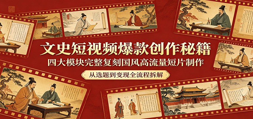 文史短视频爆款创作秘籍：四大模块完整复刻国风高流量短片制作-克用笔记