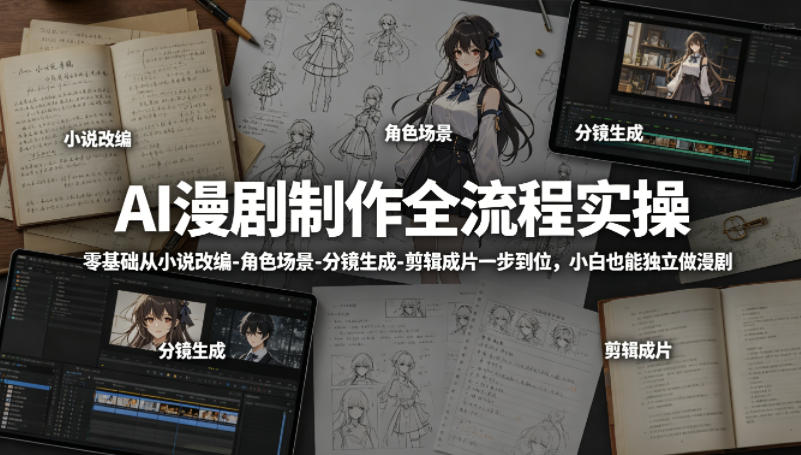 AI漫剧制作全流程实操，零基础从小说改编-角色场景-分镜生成-剪辑成片一步到位，小白也能独立做漫剧-克用笔记