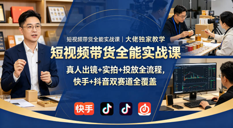 短视频带货全能实战课｜大佬独家教学，真人出镜+实拍+投放全流程，快手+抖音双赛道全覆盖-克用笔记