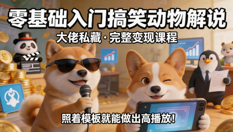 零基础入门搞笑动物解说，大佬私藏完整变现课程，照着模板就能做出高播放-克用笔记