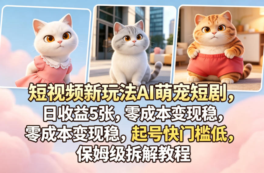 短视频新玩法AI萌宠短剧，日收益5张，零成本变现稳，起号快门槛低，保姆级拆解教程-克用笔记