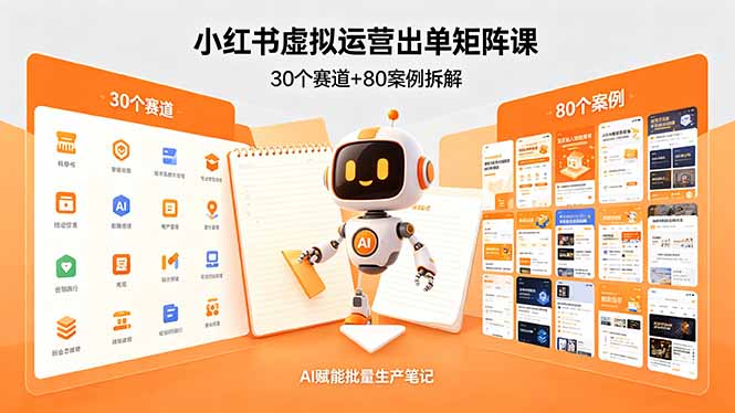 小红书虚拟运营出单矩阵课：30个赛道+80案例拆解，AI赋能批量生产笔记-克用笔记