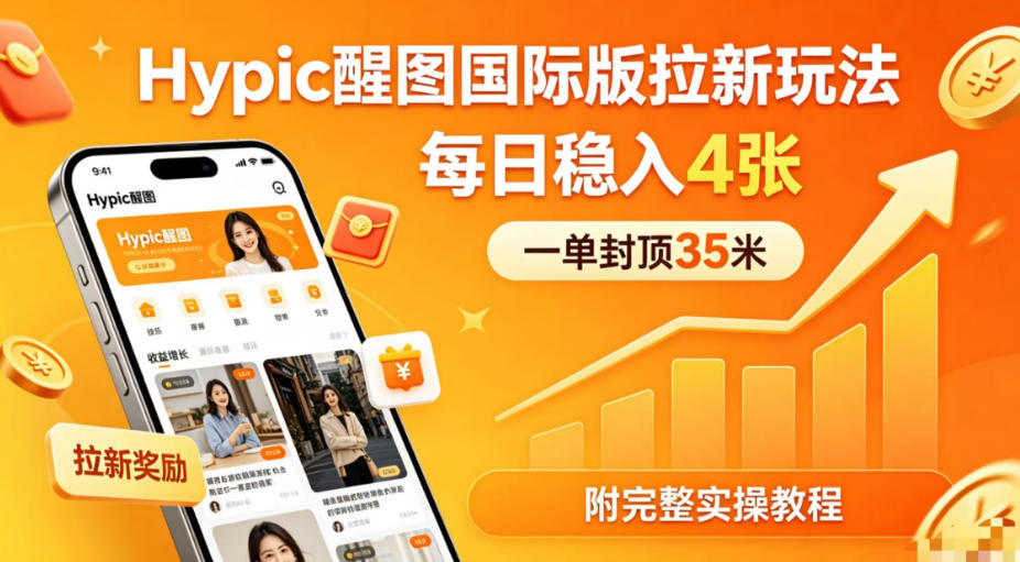 一单封顶35米，实测Hypic醒图国际版拉新玩法，每日稳入4张(附完整实操教程)-克用笔记