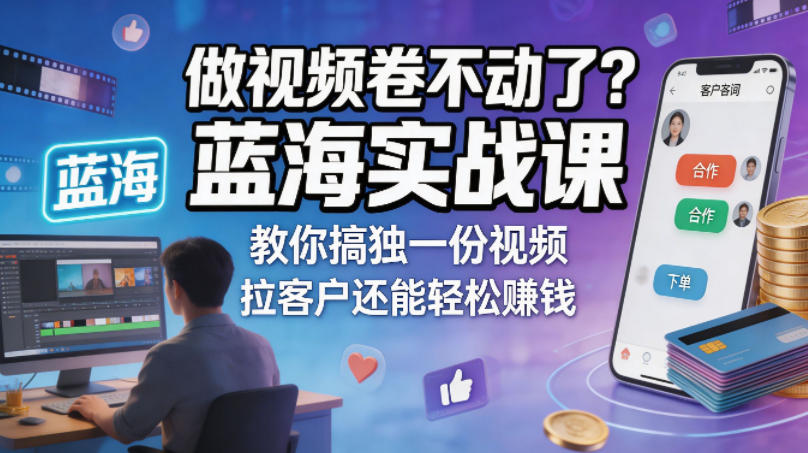 做视频卷不动了？蓝海实战课教你搞独一份视频，拉客户还能轻松賺钱！【原创双语字幕】-克用笔记