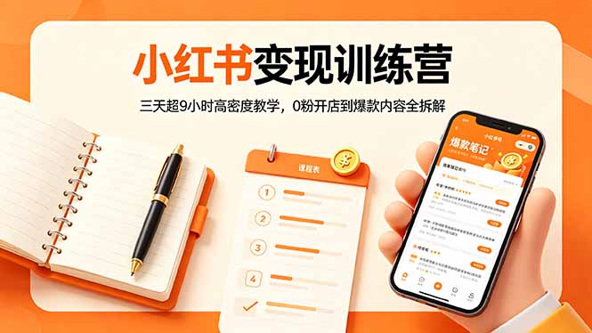 小红书变现训练营：三天超9小时高密度教学，0粉开店到爆款内容全拆解-克用笔记