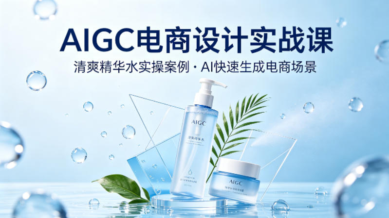 AIGC电商设计实战课，以清爽精华水为实操案例，教你用AI快速生成电商场景-克用笔记