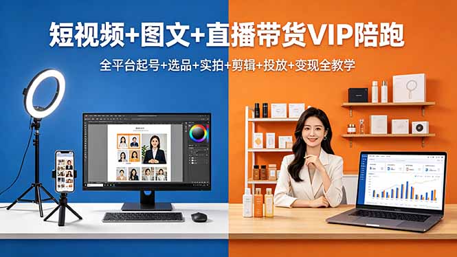 短视频+图文+直播带货VIP陪跑，全平台起号+选品+实拍+剪辑+投放+变现全教学-克用笔记